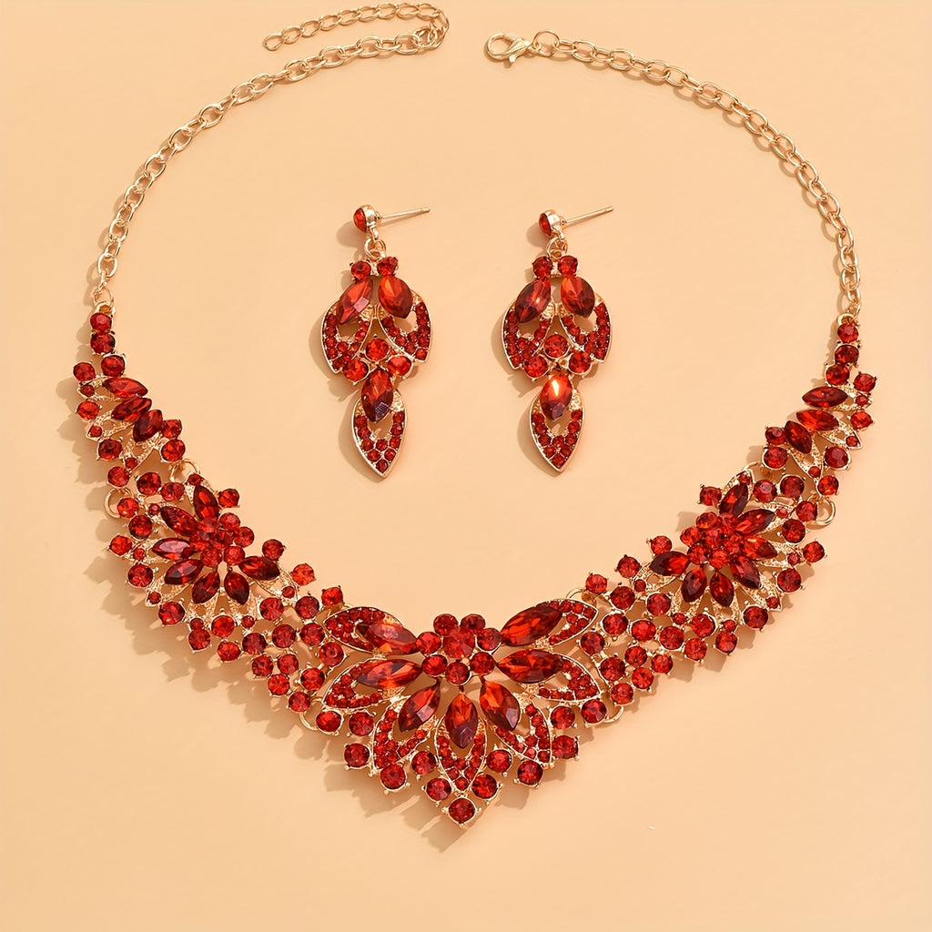 Elegant Crystal Jewelry Set for Weddings and Special Occasions - Chunky Pendant Necklace and Dangle Earrings with Sparkling Crystals