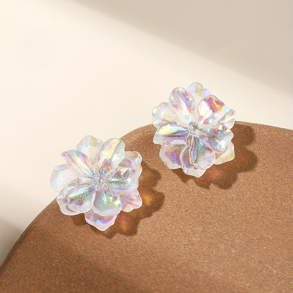 Colorful Exquisite Camellia Design Stud Earrings Sexy Cute Style Resin Jewelry Delicate Female Gift