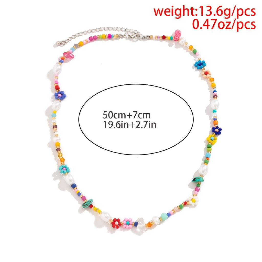 Gorgeous Floral Flower Choker Necklace - Colorful Rice Beads Holiday Jewelry for Women & Girls