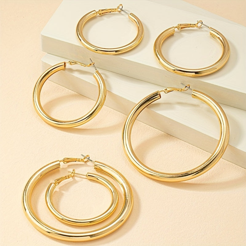 6 Pieces Golden Hoop Earrings Elegant Hip Hop Style Alloy Jewelry Exquisite Female Gift Daily Casual