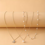 3pcs Faux Pearl Butterfly Necklace For Women Leisure Decor Jewelry