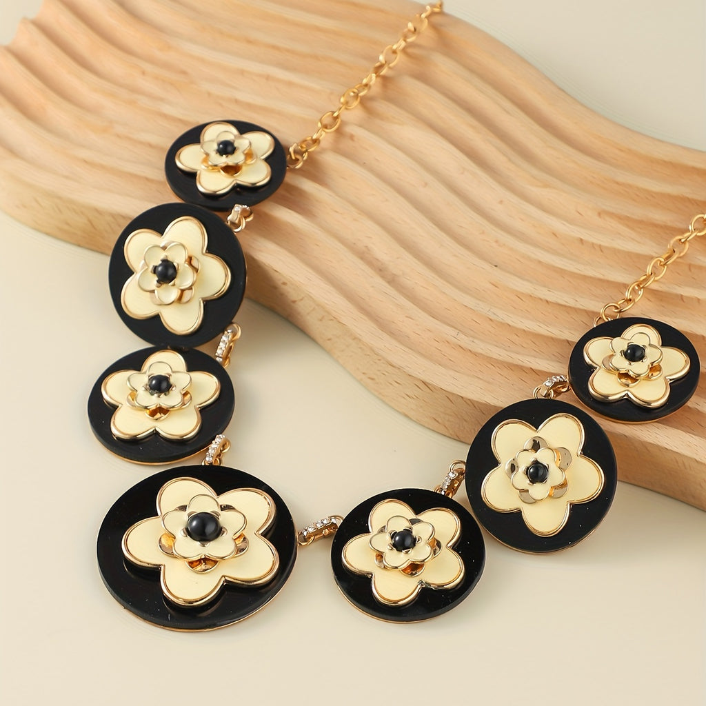 Personality Seven Flower Pendant Necklace, Vintage Style Clothing Accessories Statement Necklace Jewelry Gift