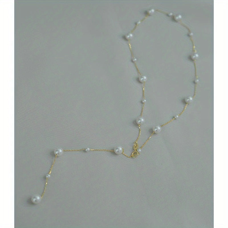 Baroque Style White Saltwater Pearl Y-Chain Necklace Perfect For Party Banquet Ornament Gift