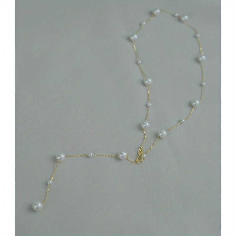 Baroque Style White Saltwater Pearl Y-Chain Necklace Perfect For Party Banquet Ornament Gift