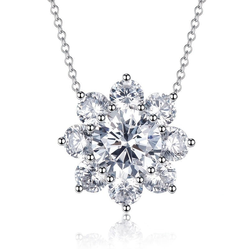 1 pc Dazzling Sunflower Moissanite Pendant Necklace - 925 Silver Halo Necklace for Women & Girls