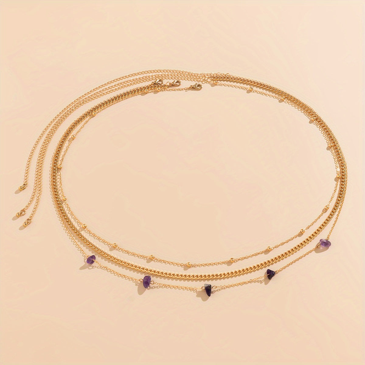 3-Piece Irregular Copper Chip Stone Waist Chain - Perfect for Summer Beach Body Jewelry!