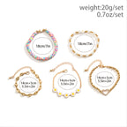 5pack Glitter Dimple Heart Decor Sunflower Flower Lime Pearl Beaded Bracelet Set