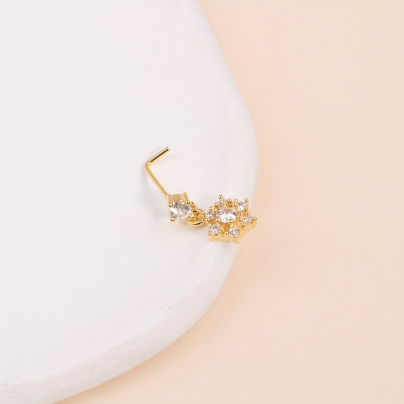 1pc Full Shiny Zircon Snowflake Shape Pendant Nose Nail L-Shaped Ear Cartilage Piercing Body Jewelry Nose Ring