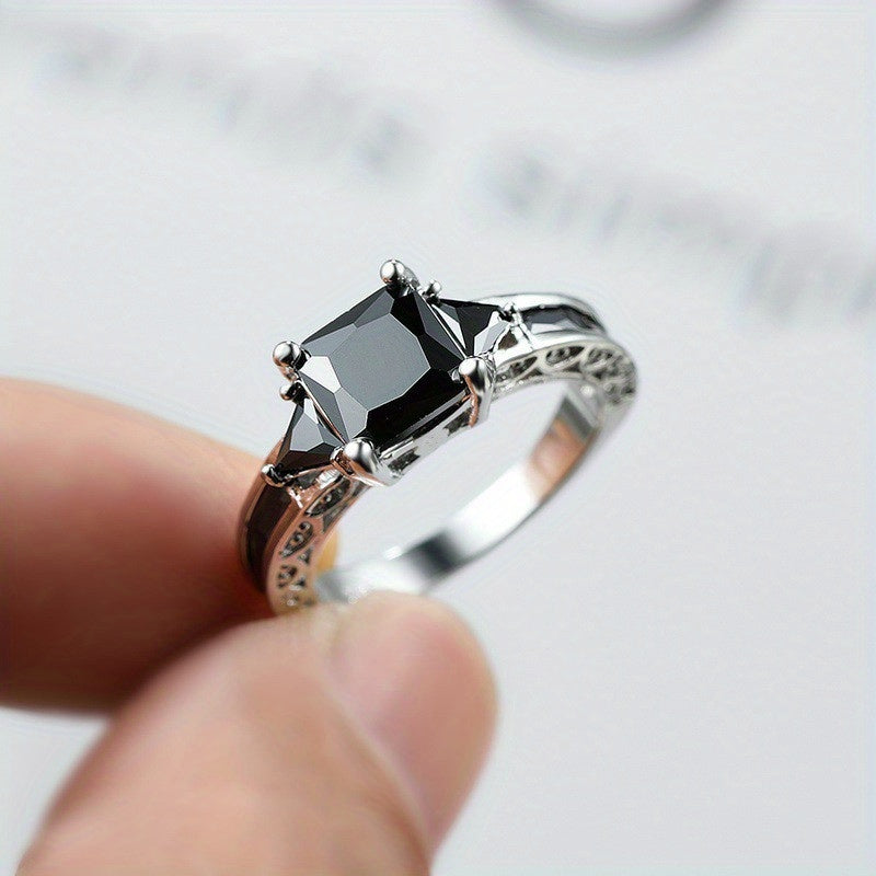Make Your Engagement and Wedding More Elegant with 1pc Classic Fashion Men's Black Zircon Engagement Ring and Gorgeous Bridal Princess Square Cut Red Garnet Wedding Band. Perfect Party Jewelry Gift for Women in Sizes 5-11.