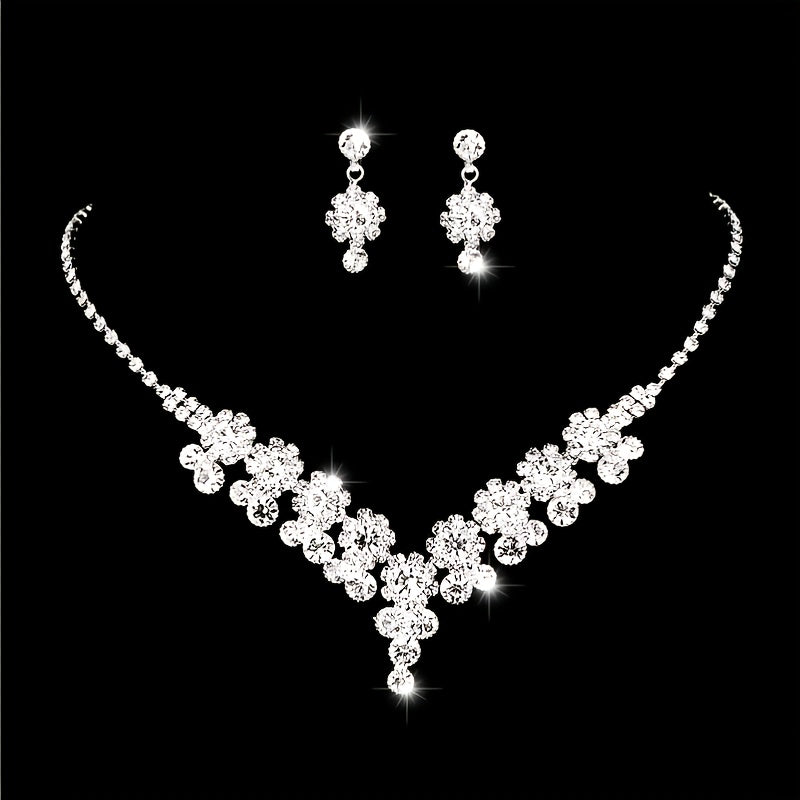 Shiny Jewelry Set Flower Shape Zircon Drop Necklace & Dangle Earrings Elegant Jewelry For Clothing Accessories Birthday & Anniversary Gifts Jewelry Gifts To Your Loved Ones