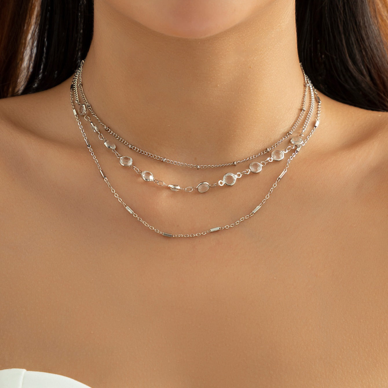 Elegant 3-Piece Crystal Overlay Necklace Set - Perfect for the Fashionable Lady!