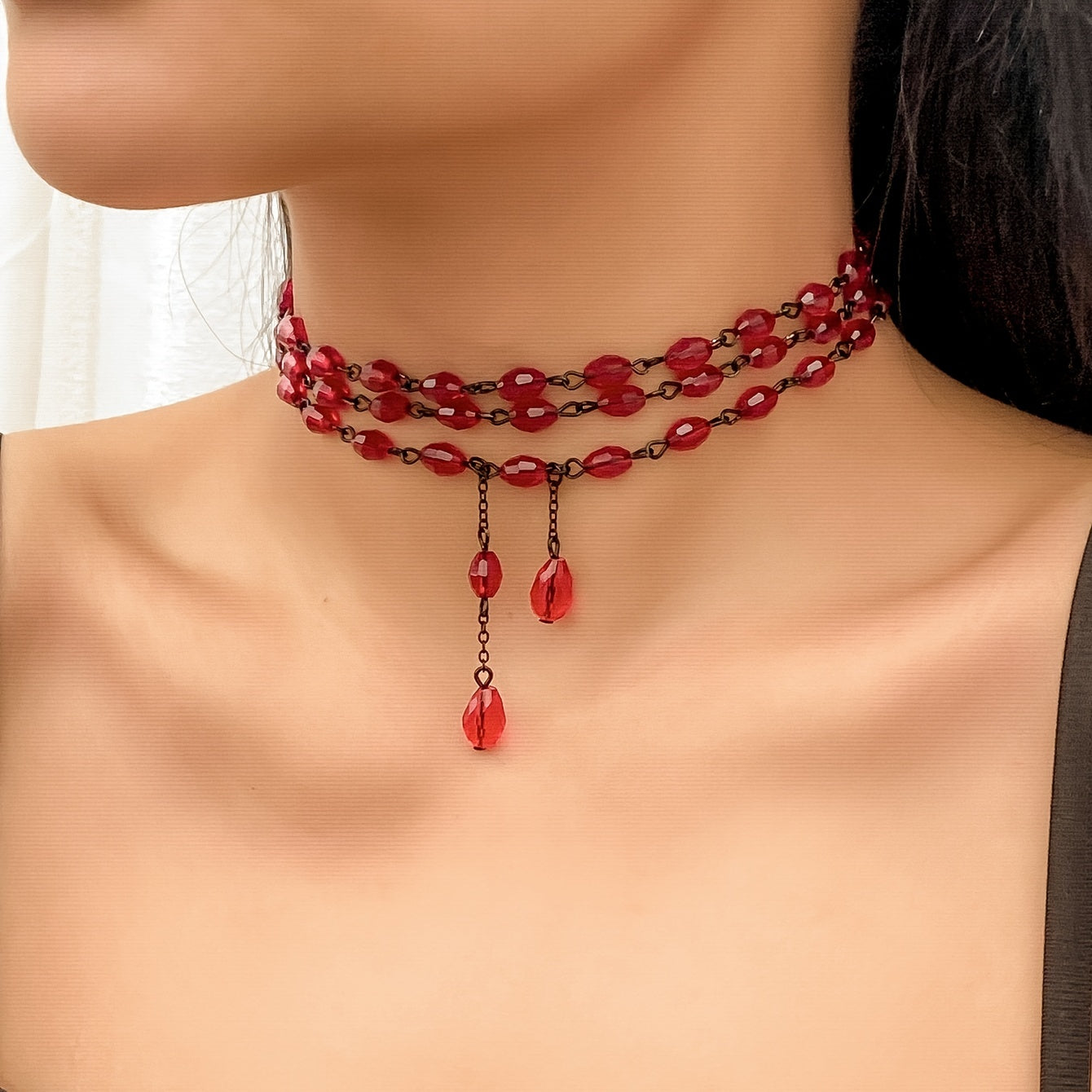 Three Layers Beaded Necklace Adjustable Choker Neck Jewelry Decoration For Women & Girls Party Favors