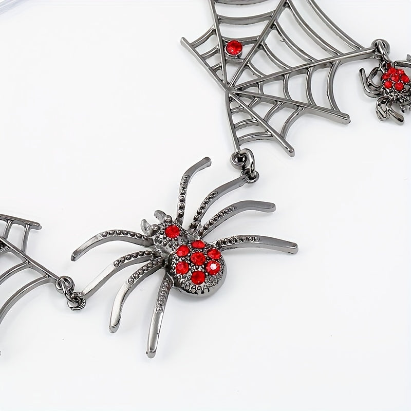 3pcs Earrings Plus Necklace Gothic Style Jewelry Set Horror Spider Design Inlaid Rhinestone Perfect Halloween Decor For Female