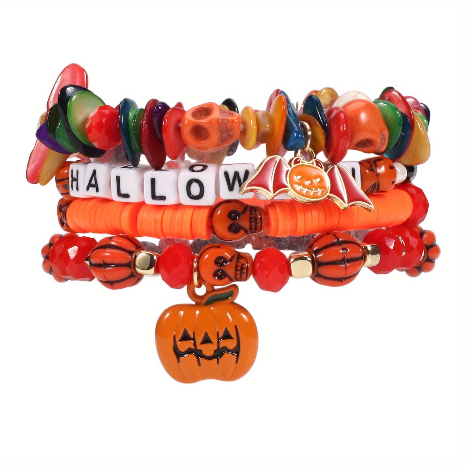 Halloween Bracelet Pumpkin Bat Ghost Skull Pendant Multilayer Beads Bracelet Party Favors
