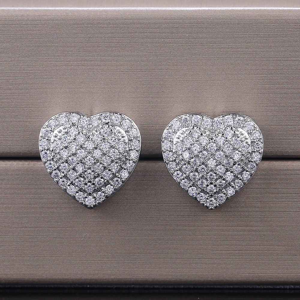 1 Pair Romantic Heart Shaped Micro Inlay Zircon Stud Earring