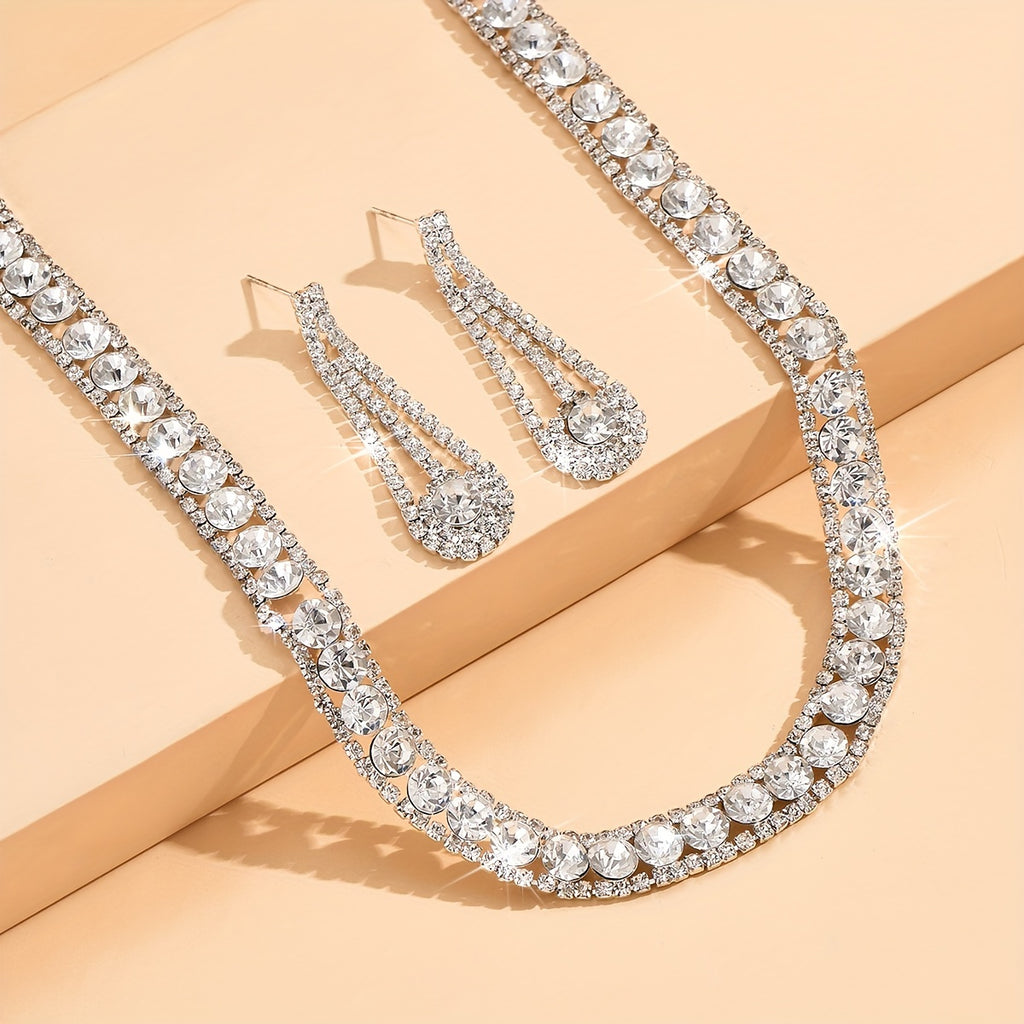 3pcs Elegant Silver Plated Rhinestone Jewelry Set for Weddings and Parties