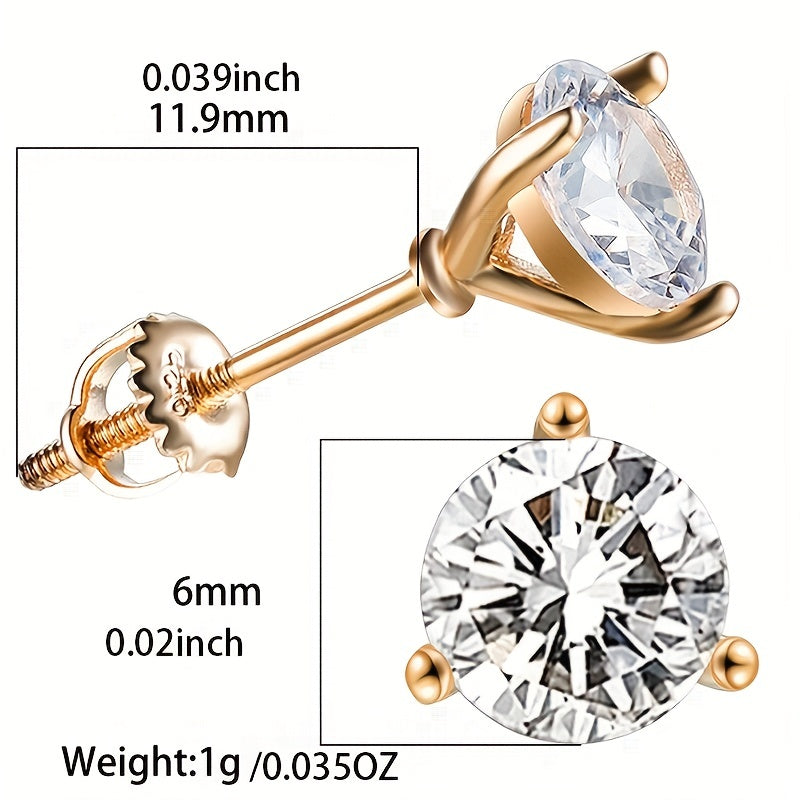 Round Sparkling Zircon Decor Stud Earrings Elegant Simple Style Copper 18K Gold Plated Jewelry Exquisite Female Gift