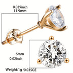 Round Sparkling Zircon Decor Stud Earrings Elegant Simple Style Copper 18K Gold Plated Jewelry Exquisite Female Gift