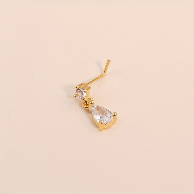 Simple Style Water Drop Shape Pendant Nose Nail Inlaid Shiny Zircon L-Shaped Ear Cartilage Piercing Body Jewelry Nose Ring