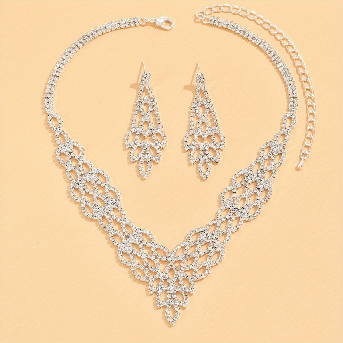 Exaggerated Rhinestones Jewelry Set With Pendant Necklace & Drop Earrings Mother's Day Gift