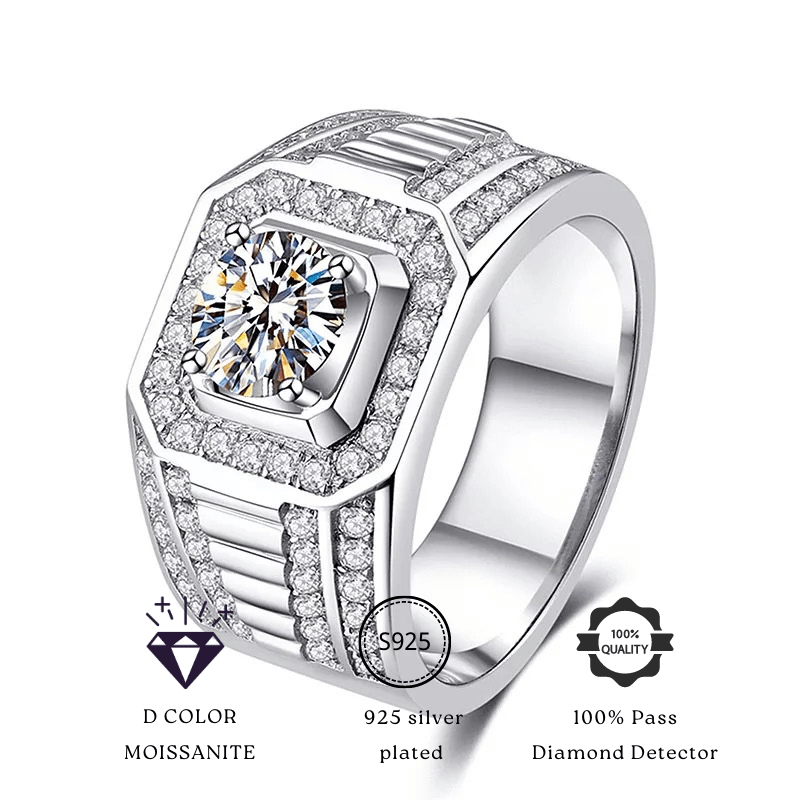 1pc 1CARAT D Color VVS Moissanite New Style18K Platinum Engagement Ring Moissanite Rhinestone Ring For Men