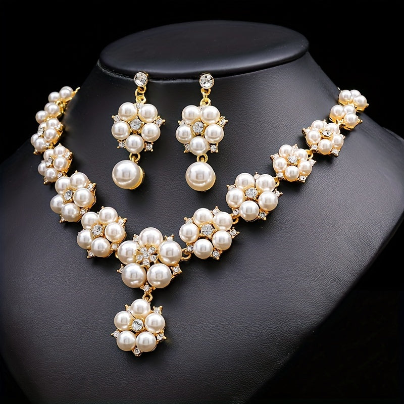 Elegant Baroque Faux Pearl Jewelry Set - 18K Gold Plated for Weddings and Banquets