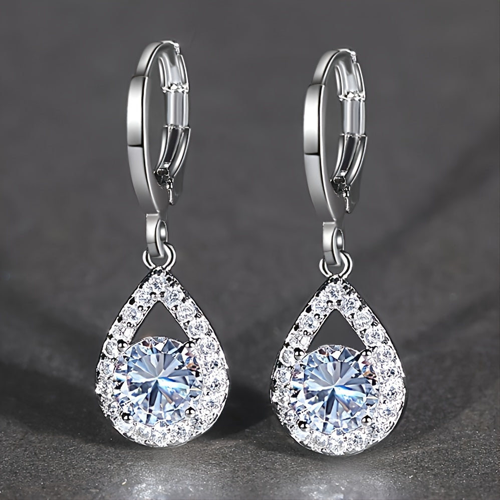 Elevate Your Bridal Look with Round White Sapphire Drop Earrings in White Gold