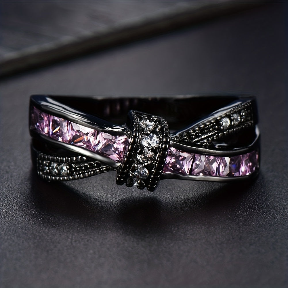 Gothic Style Ring Trendy X Shape Knot Design Inlaid Shining Zircon Match Daily Outfits Dainty Party