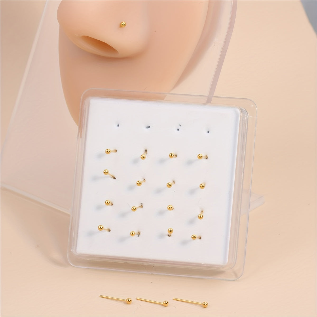 2MM 20pcs Golden Nose Ring Set For Women Men Ball Straight Needle Body Piercing Jewelry