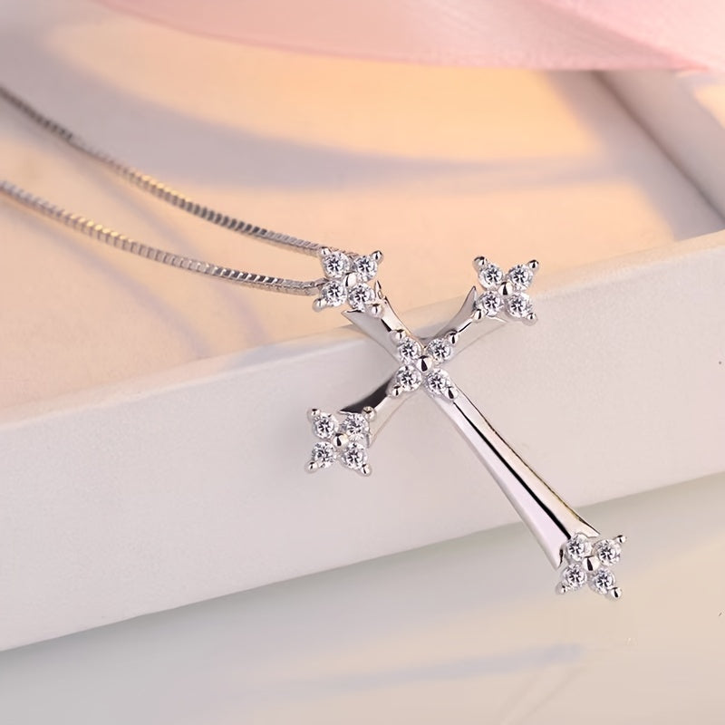 Add a Touch of Charm to Your Party Look with this Elegant White Zircon Cross Pendant Necklace for Women's Fashion Jewelry