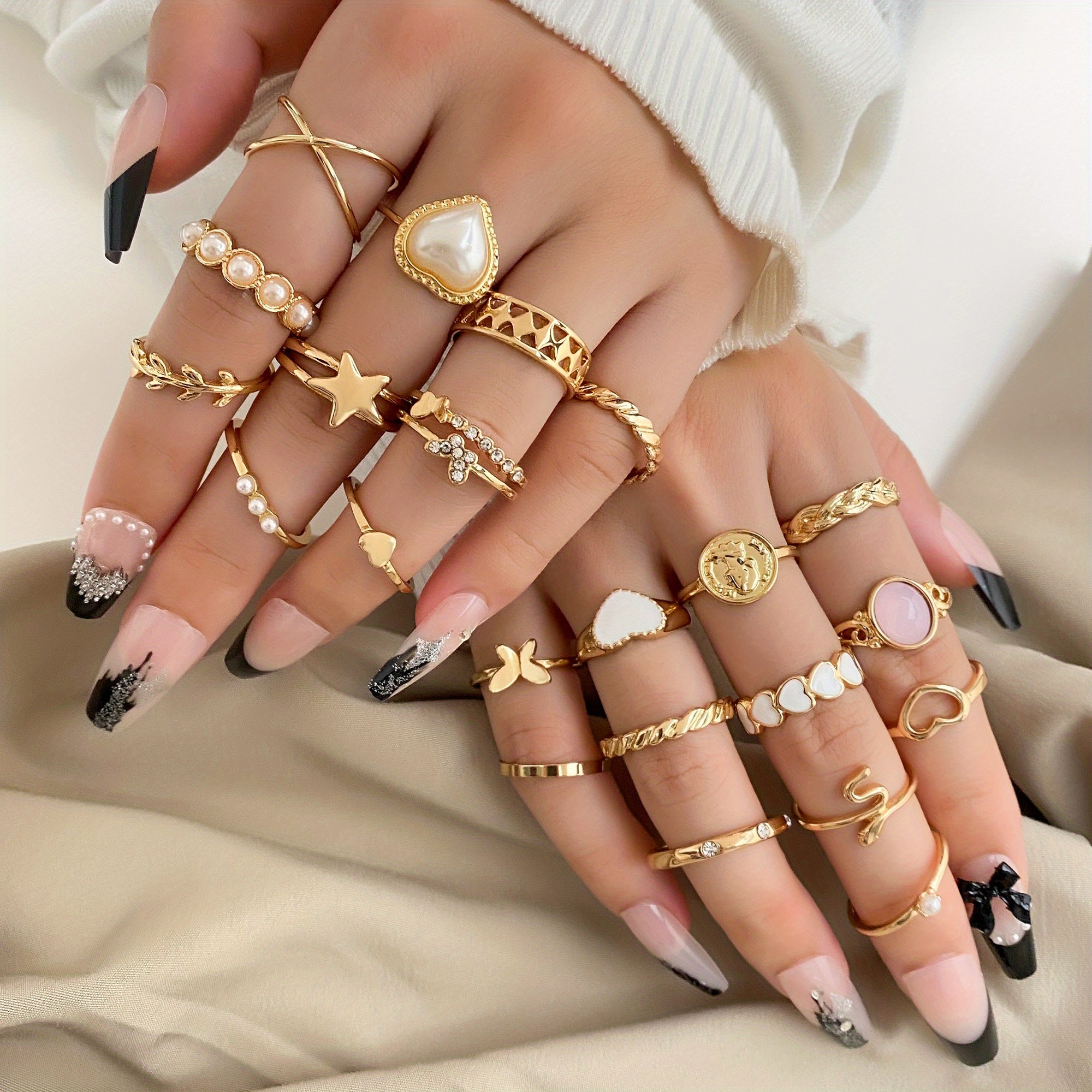 27pcs Y2k Style Stacking Rings Trendy Snake Heart Butterfly Patterns Mix And Match For Daily Outfits Dainty Party Accessories