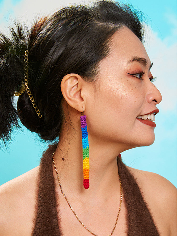 LB Rainbow Colored Asymmetric Ear Clip Earrings LOJL10