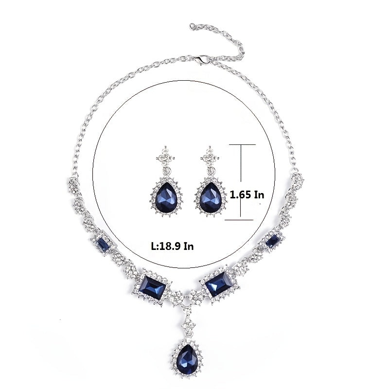 Faux Ruby Jewelry Set With Water Drop Shape Synthetic Gems Pendant Necklace & Dangle Earrings Set Jewelry Gift