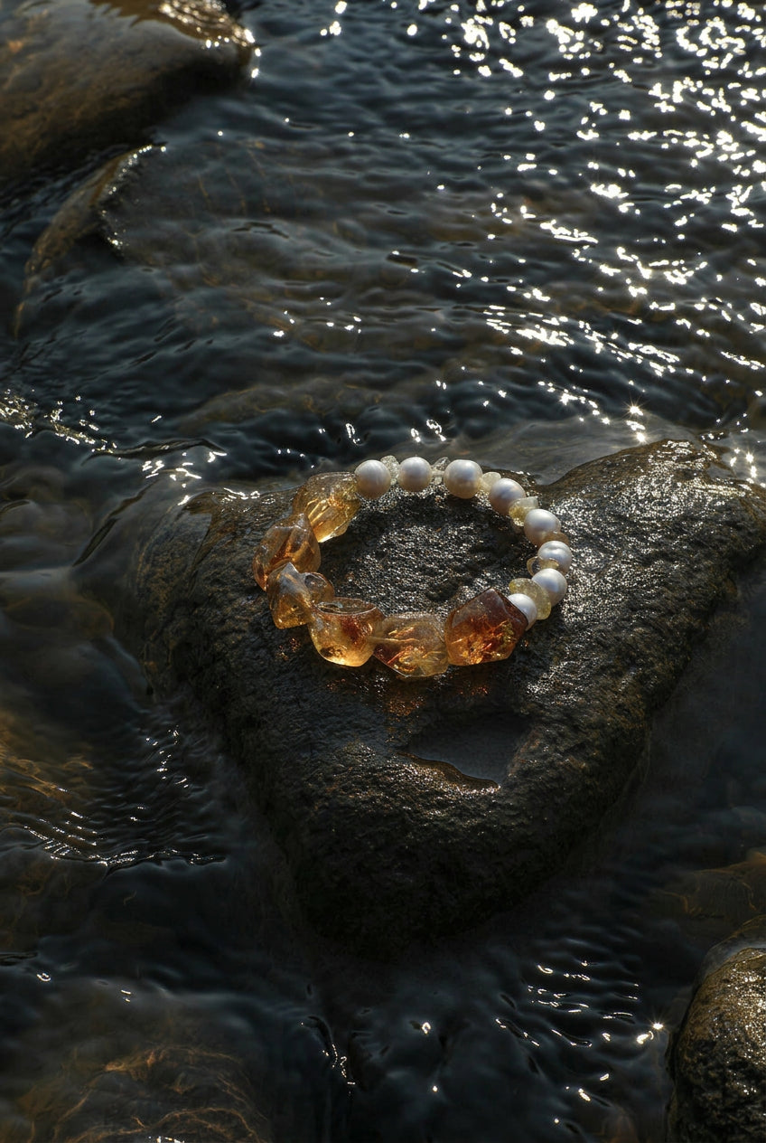 Brazilian Citrine, Citrine &Pearl/Abundance & Happiness & Femininity/"Soft Glow" Bracelet