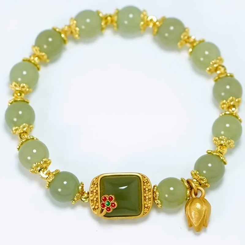 Bring Good Luck with Elegant Chinese Style Beaded Bracelet and Flower Pendant Hand Jewelry for Women and Girls