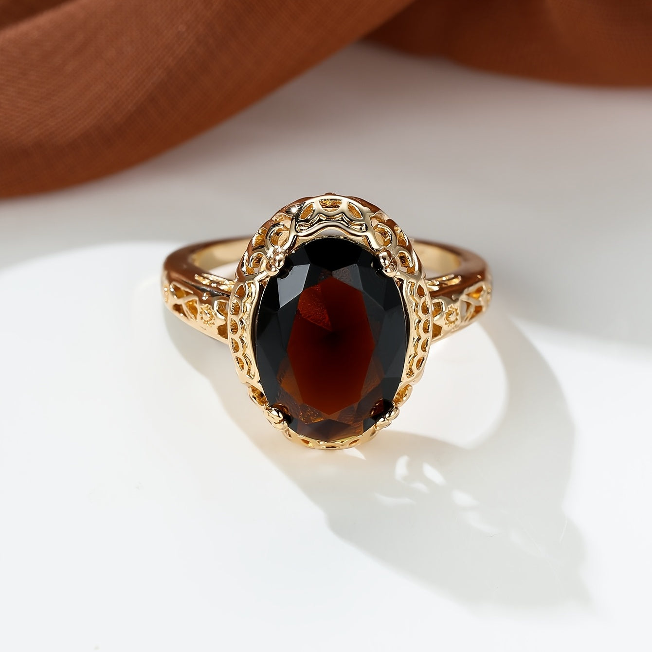 Luxury Oval Zircon Finger Ring 18K Gold Plated Antique Vintage Golden Color Wedding Rings