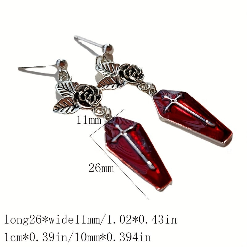 Gothic Rose Death Cross Pendant Ear Studs - Perfect for Halloween Cosplay, Harajuku Hip-hop Street Vintage Aesthetic Jewelry