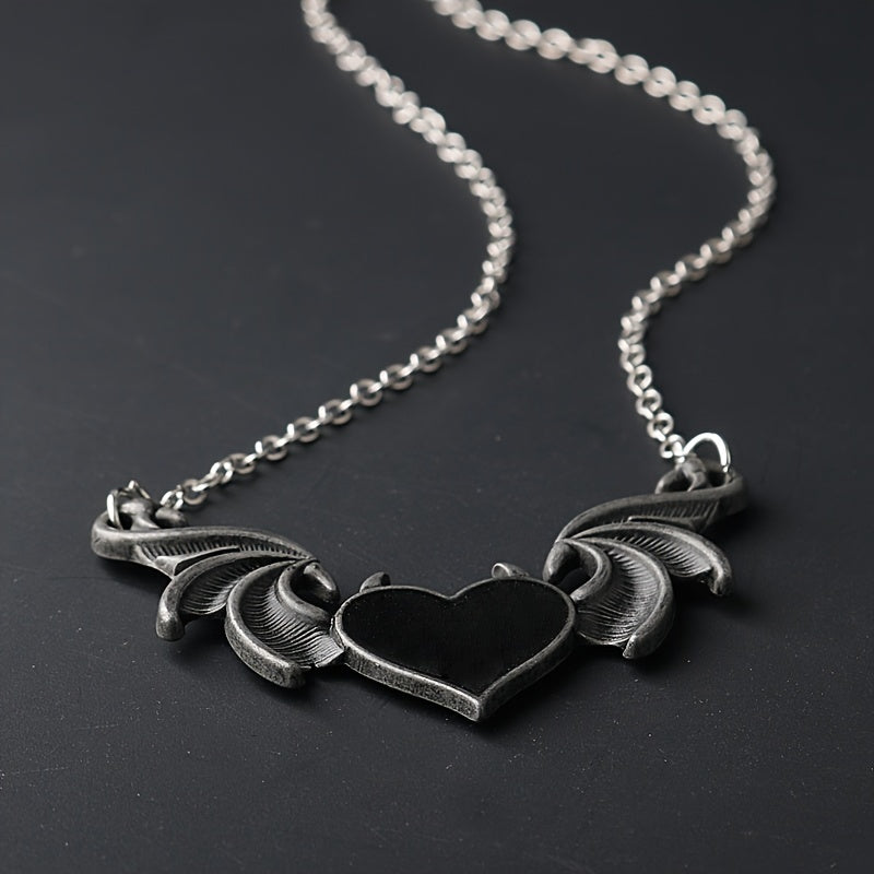 1pc Heart-Shaped Bat Pendant Necklace - Retro Punk Hip Hop Jewelry for a Stylish Look