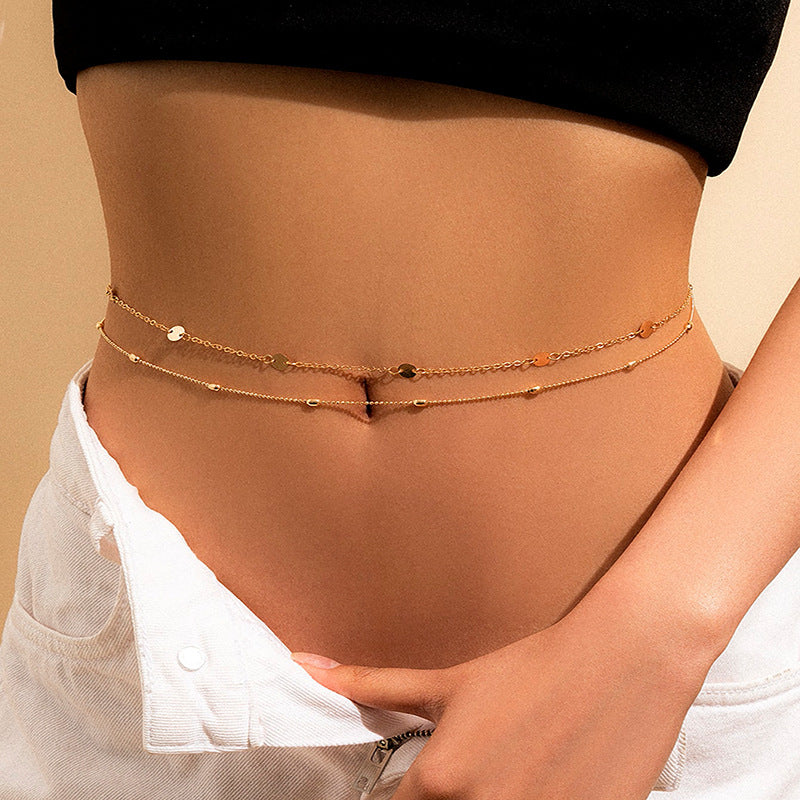 Glam Up Your Look with This 2 Piece Copper Bead Sequin Waist Chain Set!