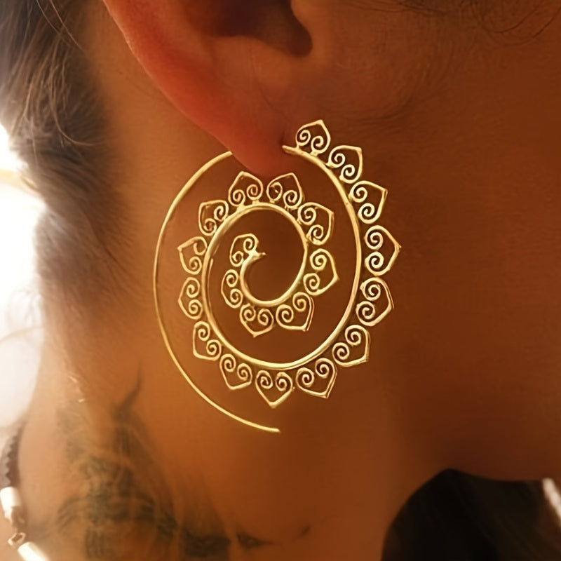 Make a Statement with Exaggerated Vintage Spiral Heart Earrings for Women and Girls - 1 Pair