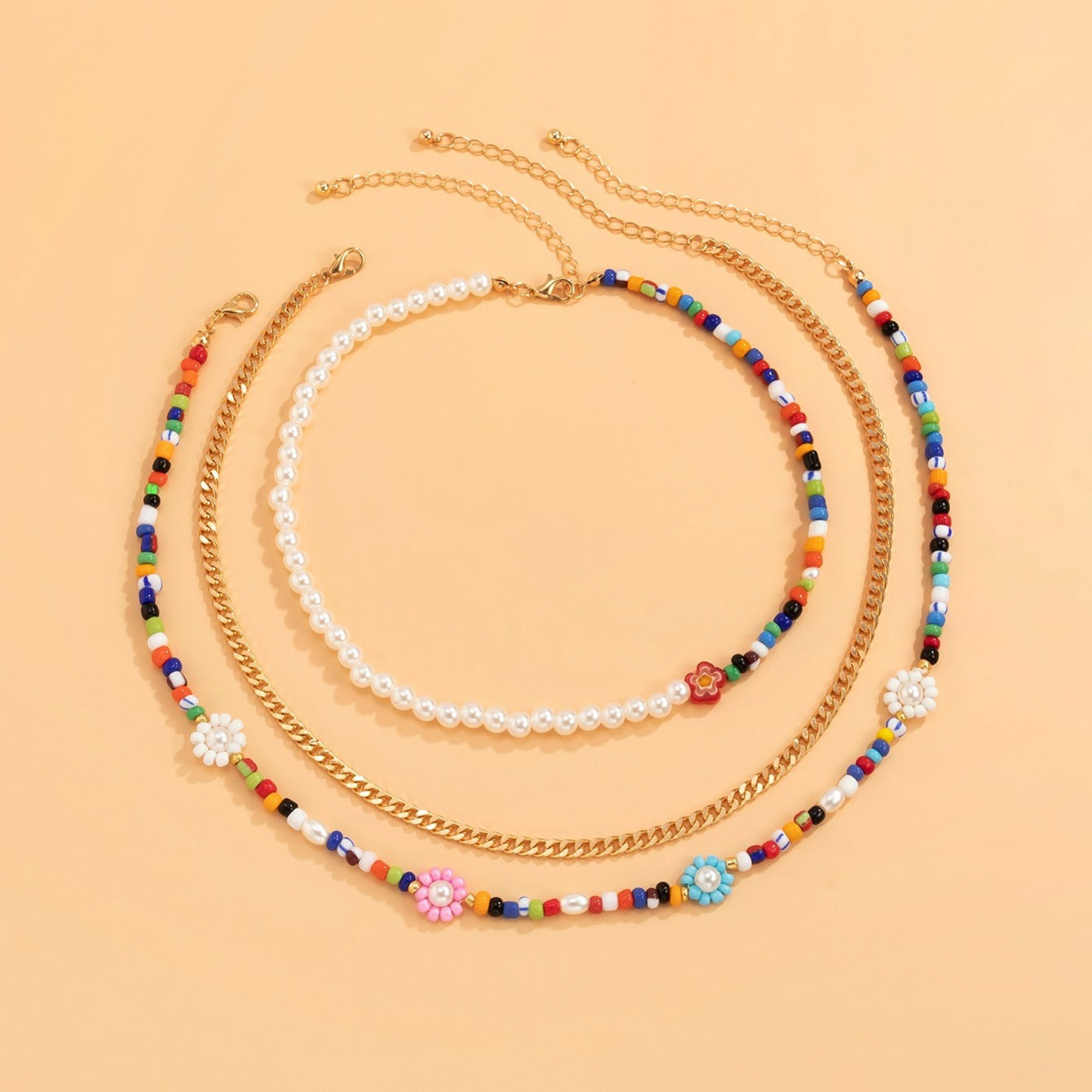 Gorgeous 3-Piece Colorful Pearl Decor Beaded Necklace - Handmade with Love!