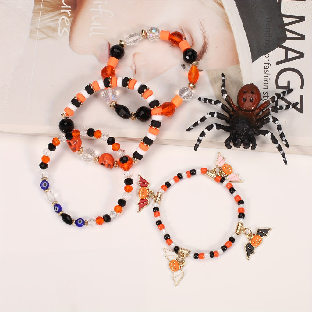 Halloween Bat Pumpkin Pendant Ladies Multilayer Beads Bracelet