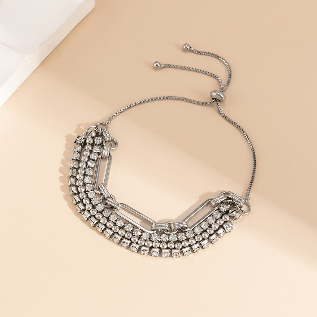 Rhinestones Geometric Cutout Multilayer Beaded Bracelet 1pc Gorgeous Fashion