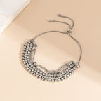 Rhinestones Geometric Cutout Multilayer Beaded Bracelet 1pc Gorgeous Fashion