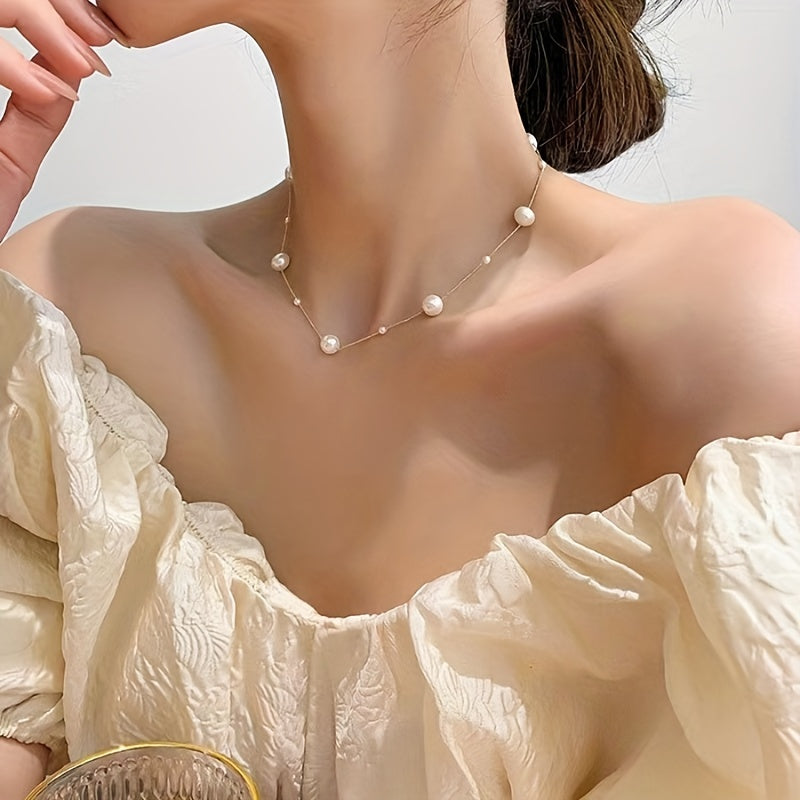 Baroque Style White Saltwater Pearl Y-Chain Necklace Perfect For Party Banquet Ornament Gift