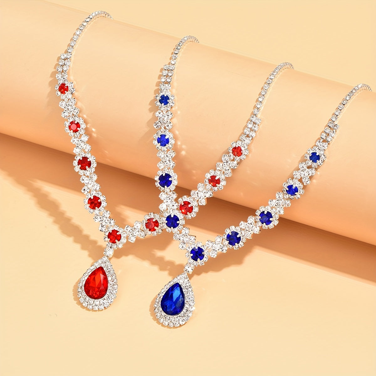 Stunning Wedding Jewelry Set with Sparkling Synthetic Gems - Pendant Necklace and Dangle Earrings