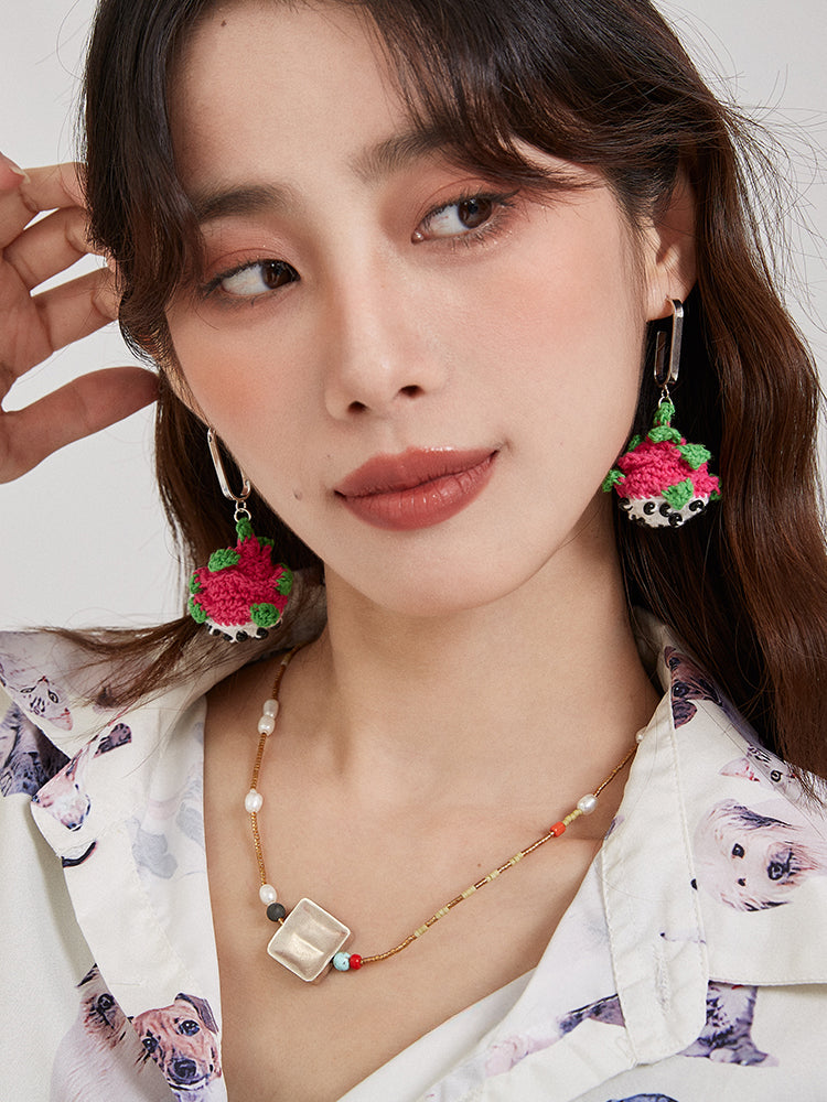 LB Hand Crochet Cute "Dragon Fruit" Earrings LOJL107