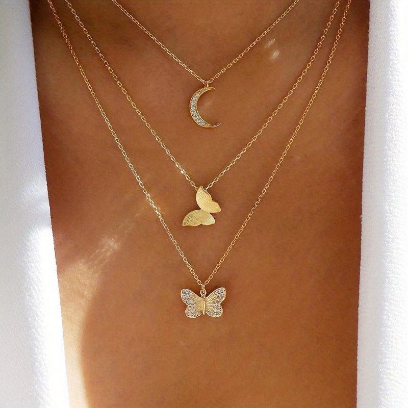 5 Styles Love Butterfly Moon Zircon Pendant Necklace For Women Teen Daughter Jewelry Birthday Gifts