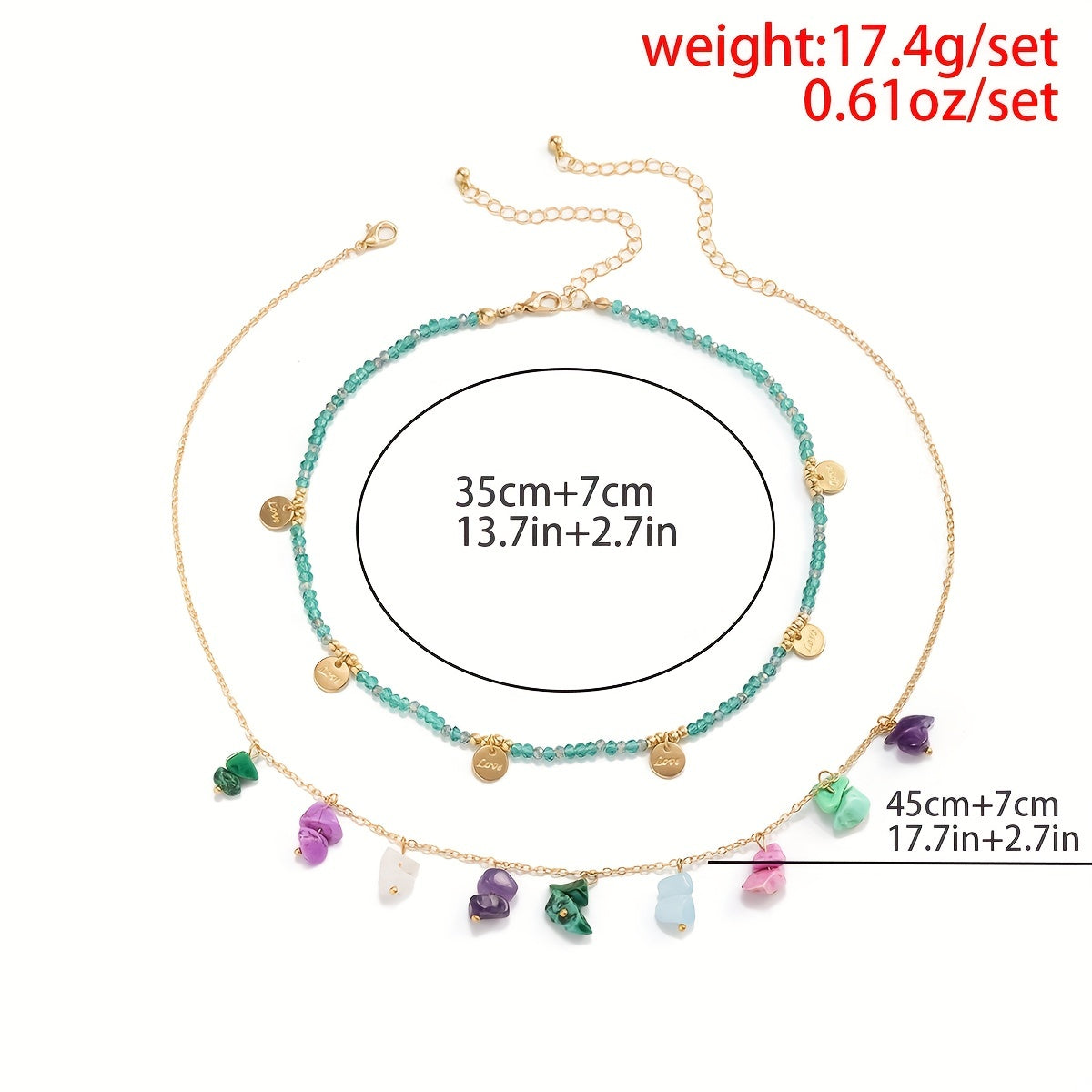 Gorgeous Colorful Crushed Stone Turquoise Sequin Pendant Crystal Beaded Vintage Necklaces - 2pcs