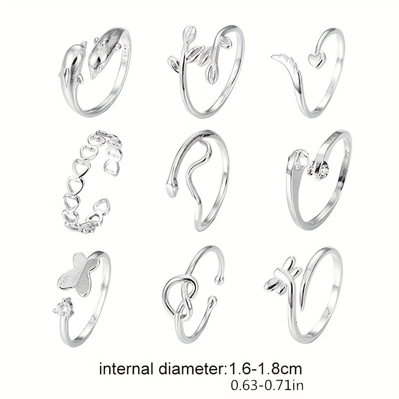 9 Pcs Adjustable Foot Ring Set Snake Butterfly Dragonfly Dolphin Heart Leaf Etc Shape Foot Ring Set For Women Girls